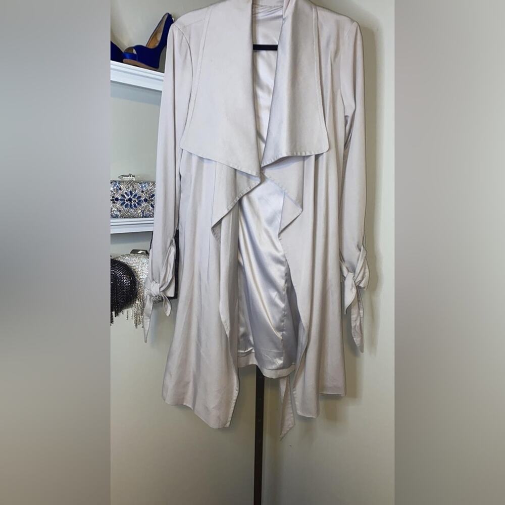 Women's cardigan, with flap, open front, thin, long sleeves, irregular hem - Picture 11 of 12